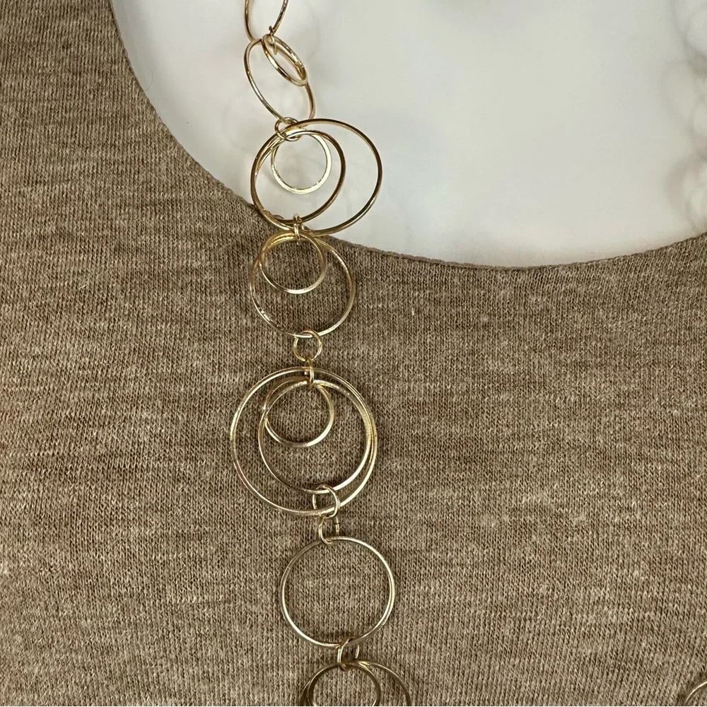 Long Circle Large Link Gold Tone Chain Necklace Statement Maximalist